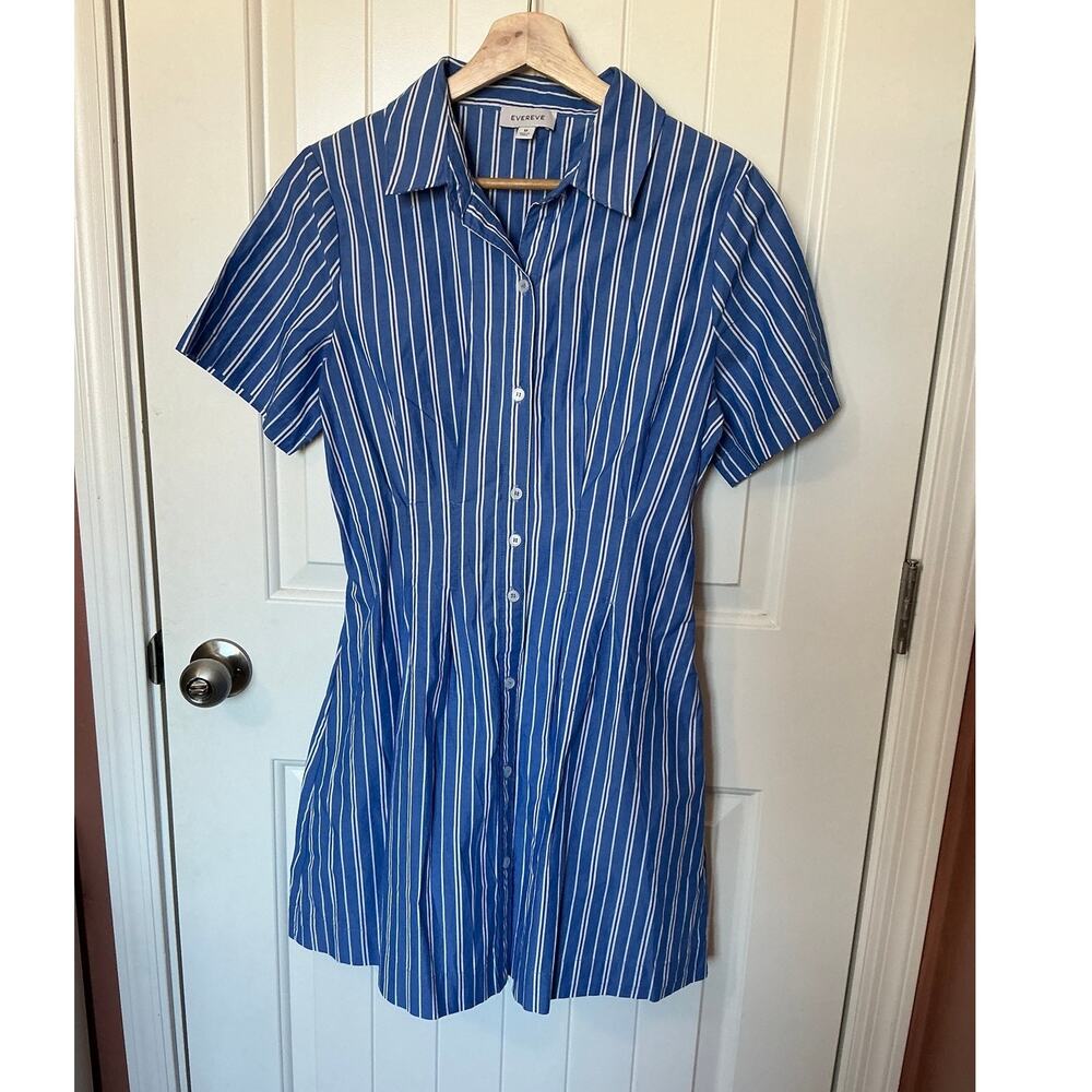 NWOT Evereve Striped Delaney Mini Shirt Dress Medium Blue/White